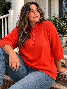 Lauren Ralph Lauren Red-Orange Ribbed Pullover Sweatshirt Style Knit Top Sz 2X